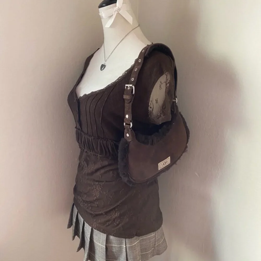 Brown Lace Button-Up Top - Picture 4 of 6